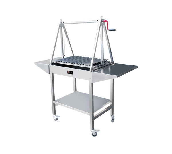 Octagrills Argentina grill stainless steel v shaped grate no flare up bbq open fire charcoal New York adjustable height cooking