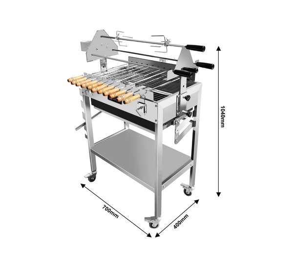 OctaGrills Cyprus Classic foukou charcoal rotisserie barbecue with three stainless steel skewers and grill grate for souvla, kontosouvli, and kokoretsi ny astoria queens greek easter charcoal