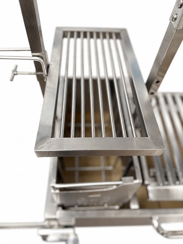 Close-up of the stainless steel sear grill grate on the OctaGrills Santa Maria charcoal grill
