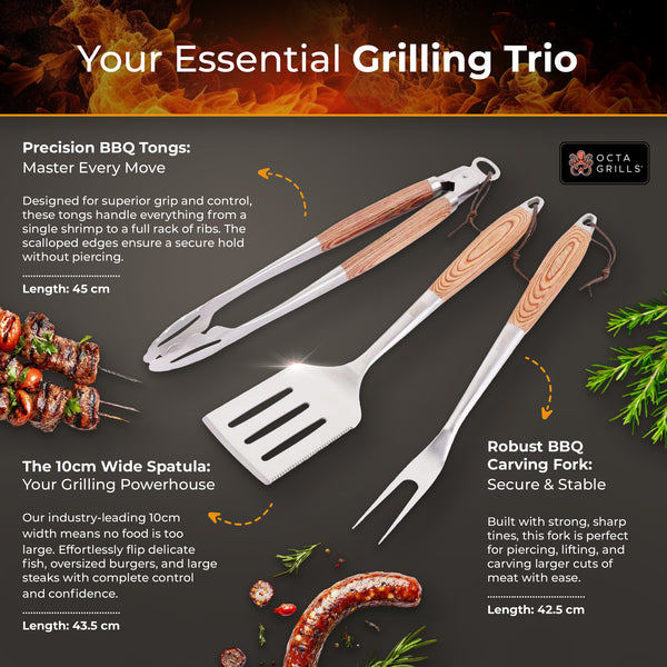 3-Piece Stainless Steel BBQ Utensil Set